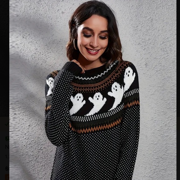 Halloween Sweater Ghostly Fun Retro Crewneck Sweater - Picture 6 of 14